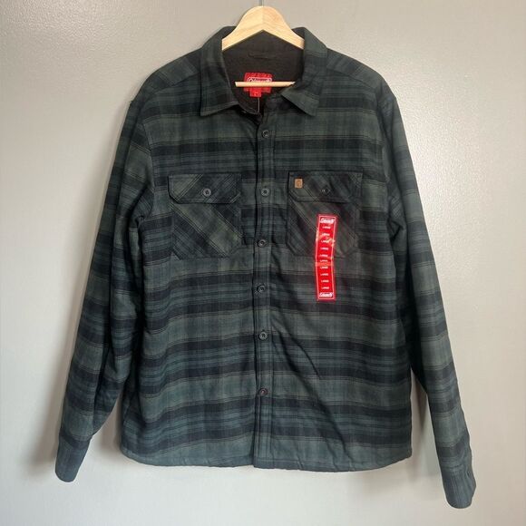 Coleman green black fleece lined flannel shacket size large workwear Gorp casual - Picture 3 of 6